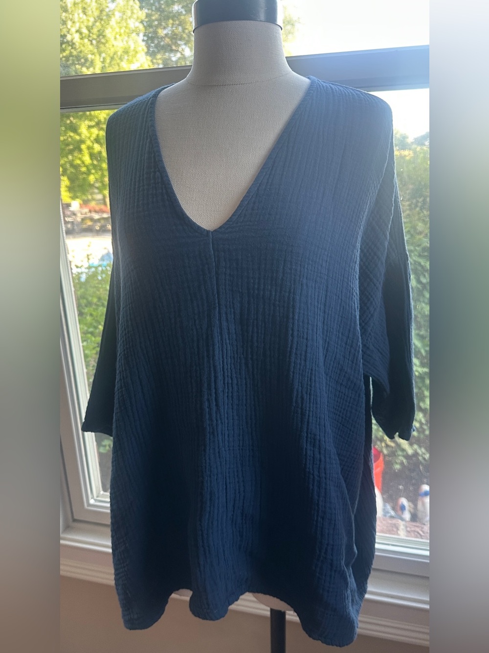 NWT $123 Bryn Walker Bax Shirt Tunic Cotton Gauze Navy Blue Oversized‎, XS